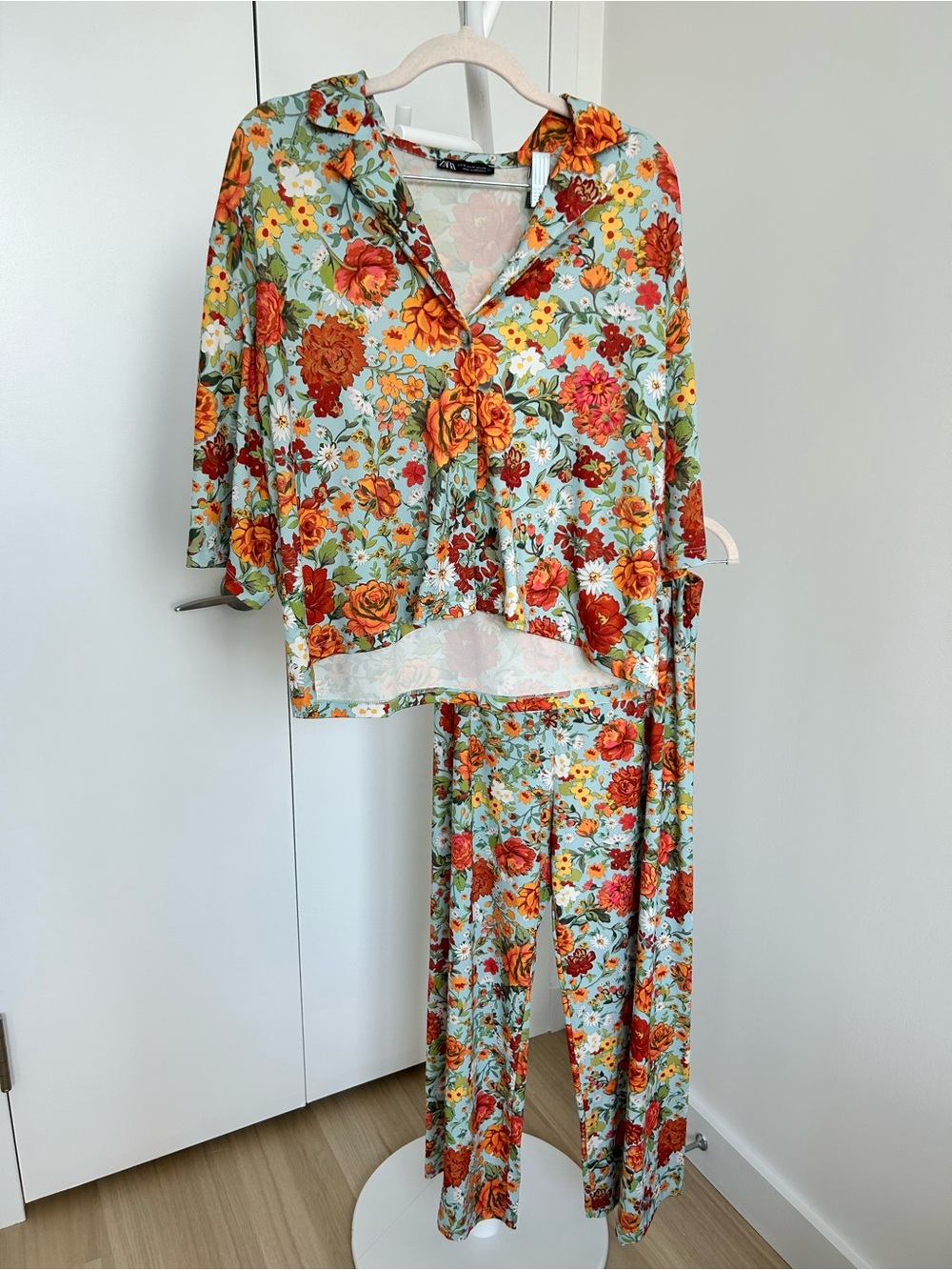 Zara Aqua Floral Set with Orange and Red Blooms